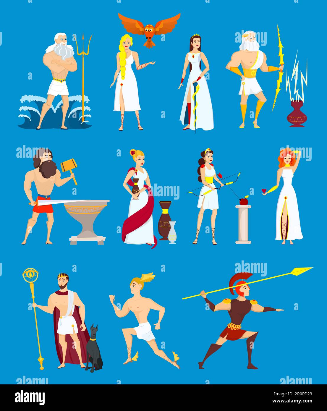 Dibujos animados dioses griegos Set Ilustración del Vector