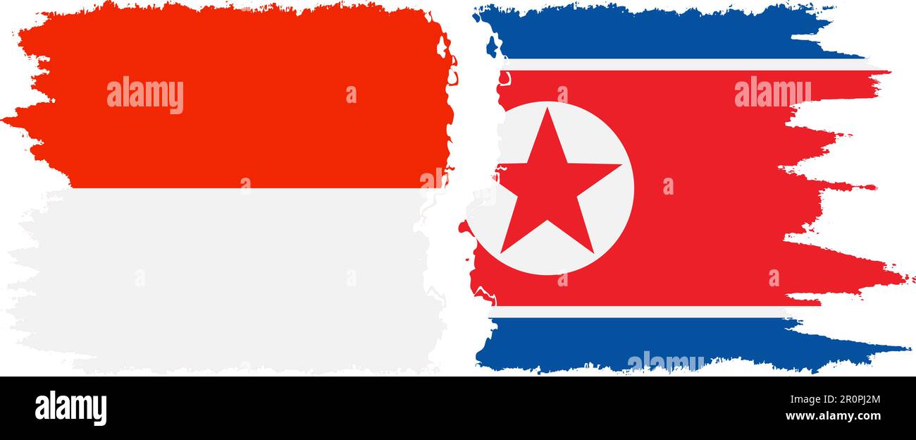 Corea del Norte e Indonesia grunge banderas de conexión, vector Ilustración del Vector