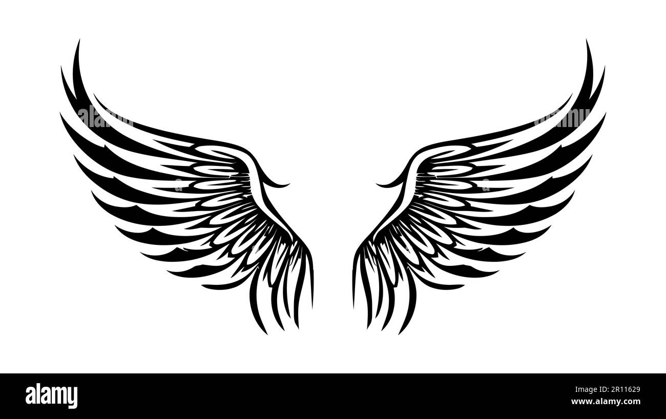 Conjunto de iconos de alas blancas negras. alas de angel. alas de plumas.  ilustración vectorial