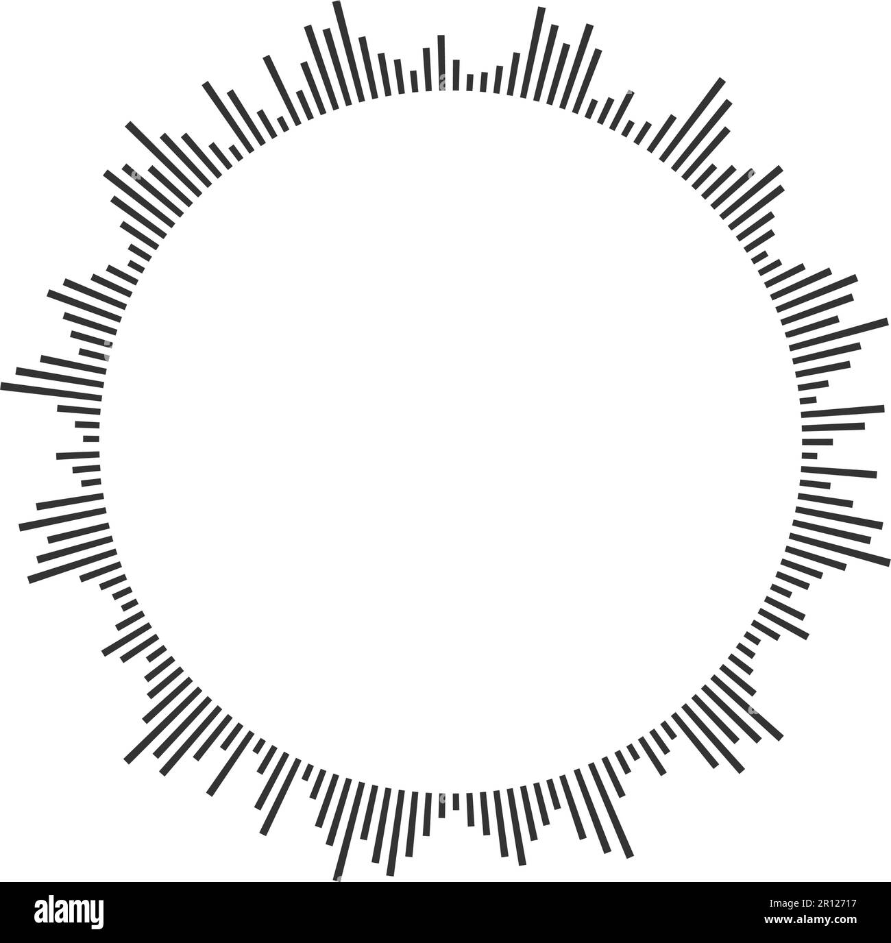 Icono de onda sonora redonda. Señal de ecualizador de audio circular.  Mensaje de voz, archivo de sonido en forma de anillo aislado sobre fondo  blanco. Messenger, aplicación móvil de podcast, elemento de