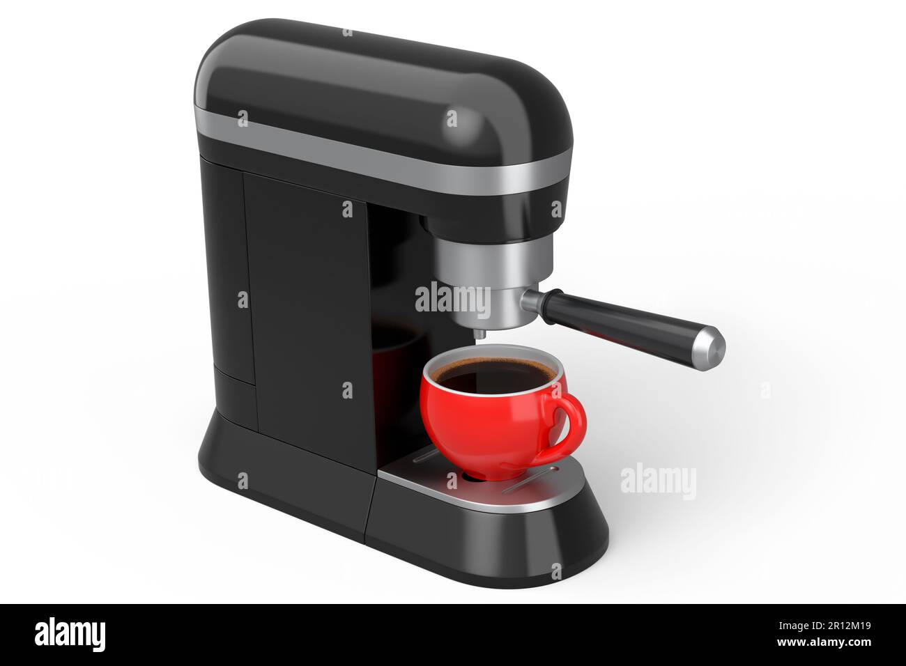 Máquina de café espresso con un cuerno y taza de café de cerámica sobre  fondo blanco. 3d render de la cafetera para hacer capuchino, americano,  espresso, mo Fotografía de stock - Alamy