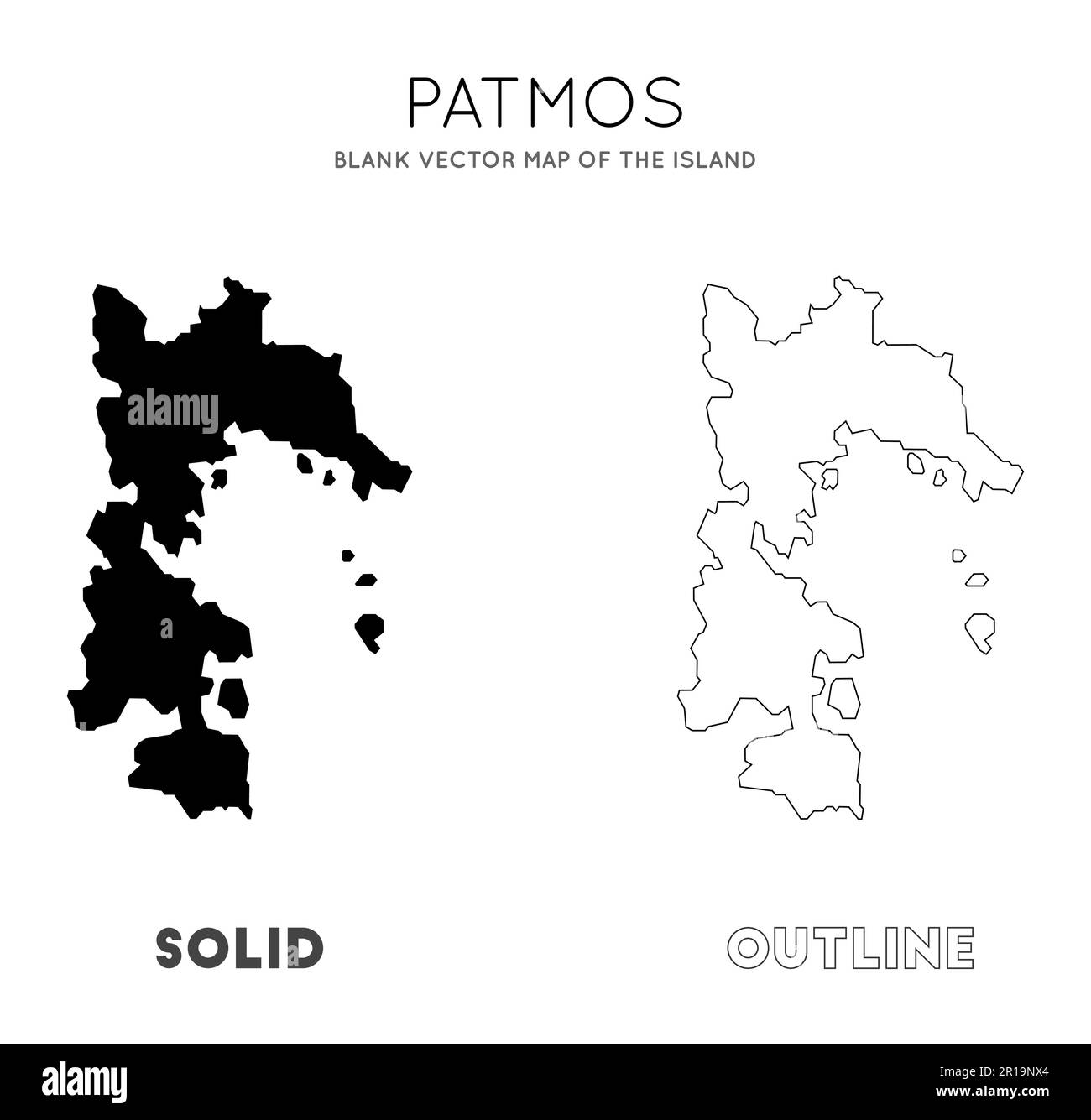 Mapa de Patmos. Mapa vectorial en blanco de la isla. Fronteras de