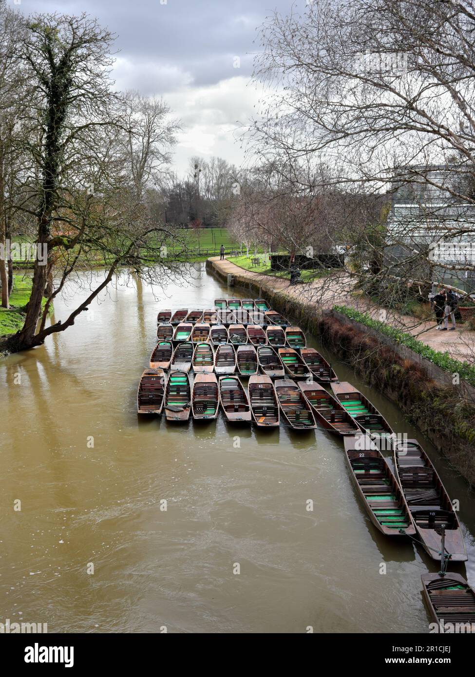 Barcos de punt entreteniendo a los turistas en el río Cherwell de Oxford, Reino Unido Foto de stock