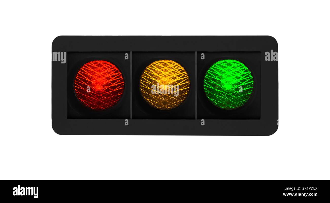 Semáforo en colores rojo, amarillo y verde Foto de stock