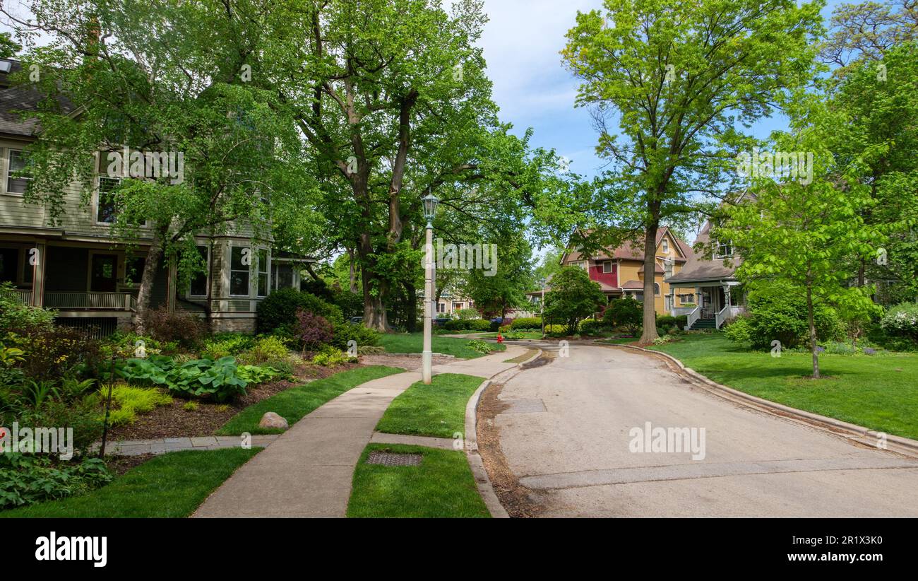 Escena en Elizabeth Court, Frank Lloyd Wright Historic District, Oak Park, Illinois. Foto de stock