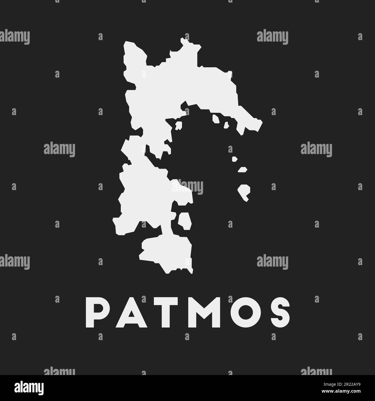Icono de Patmos. Mapa de la isla sobre fondo oscuro. Elegante mapa de