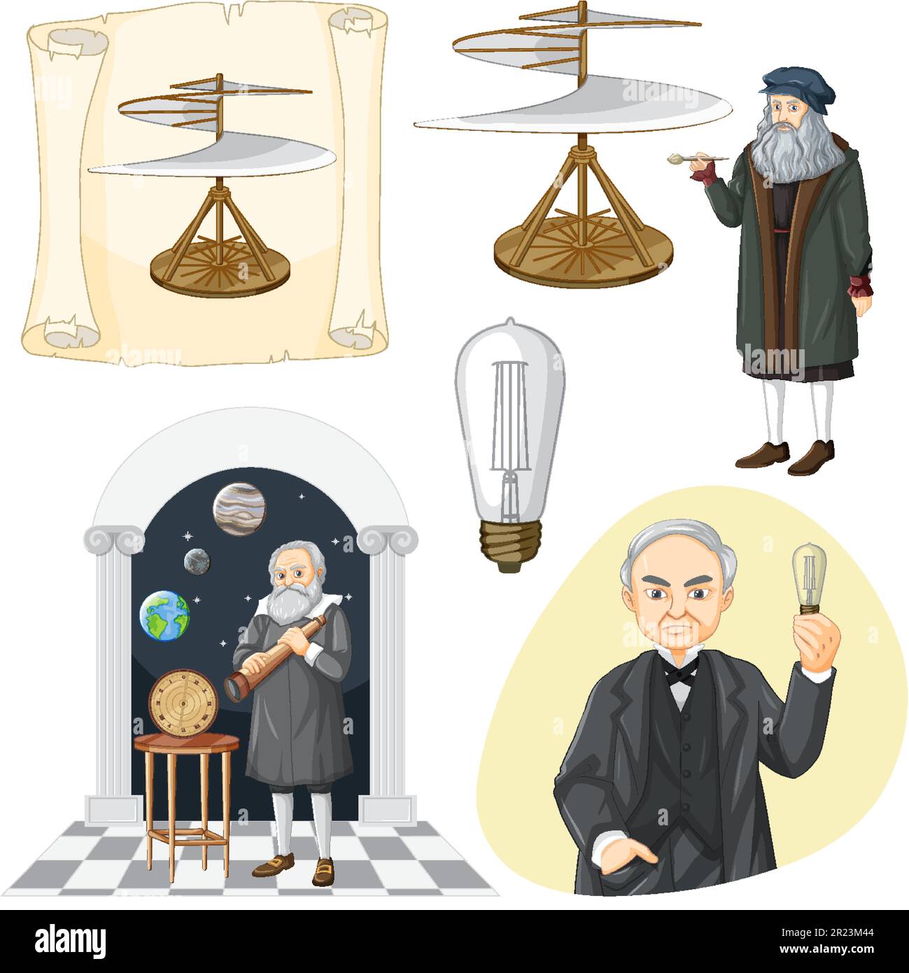 Conjunto de persona famosa en la ilustración de la ciencia Ilustración del Vector