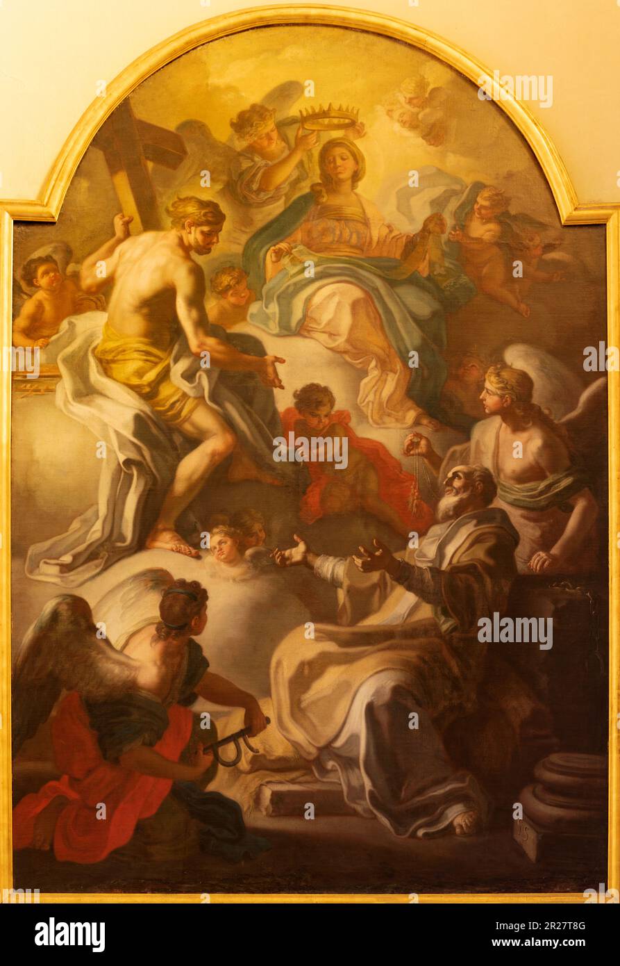 NÁPOLES, ITALIA - 22 DE ABRIL de 2023: La pintura de Éxtasis de San Nicolás en la iglesia Basílica dell Incoronata Madre del Buon Consiglio Foto de stock