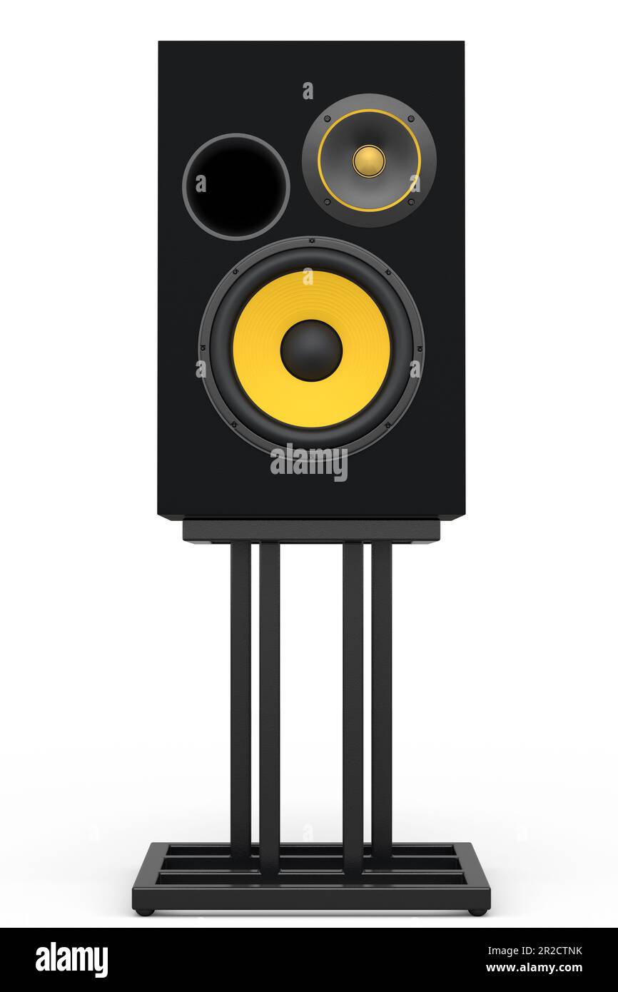 Altavoces Hi-fi con altavoces en soporte aislados sobre fondo blanco. 3d  render equipo de audio como boombox para estudio de grabación de sonido  Fotografía de stock - Alamy