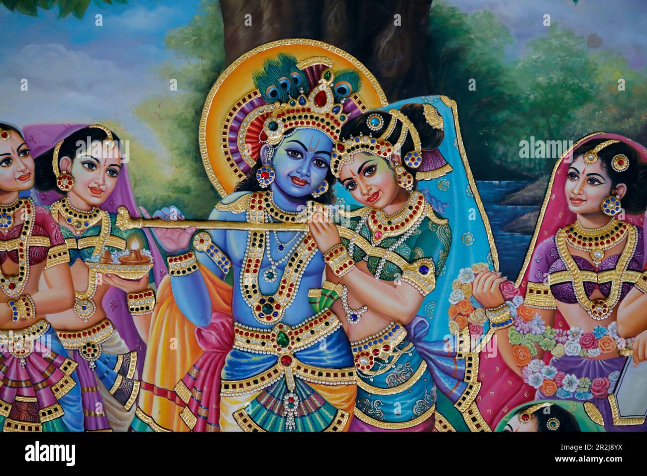 Sri Krishnan templo hindú, dios hindú Señor Krishna y su esposa Radha, Singapur, Sudeste Asiático, Asia Foto de stock