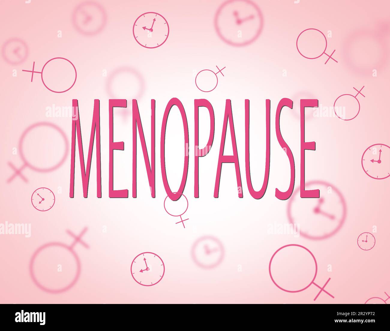 Ciclo menstrual. Palabra Menopausia e ilustraciones de símbolo de género  femenino y reloj sobre fondo rosa claro Fotografía de stock - Alamy