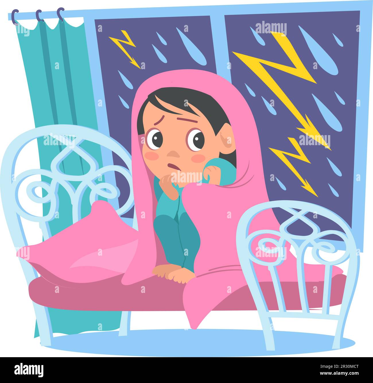 Los niños temen. Niño asustado con miedo a la tormenta. Fobia infantil