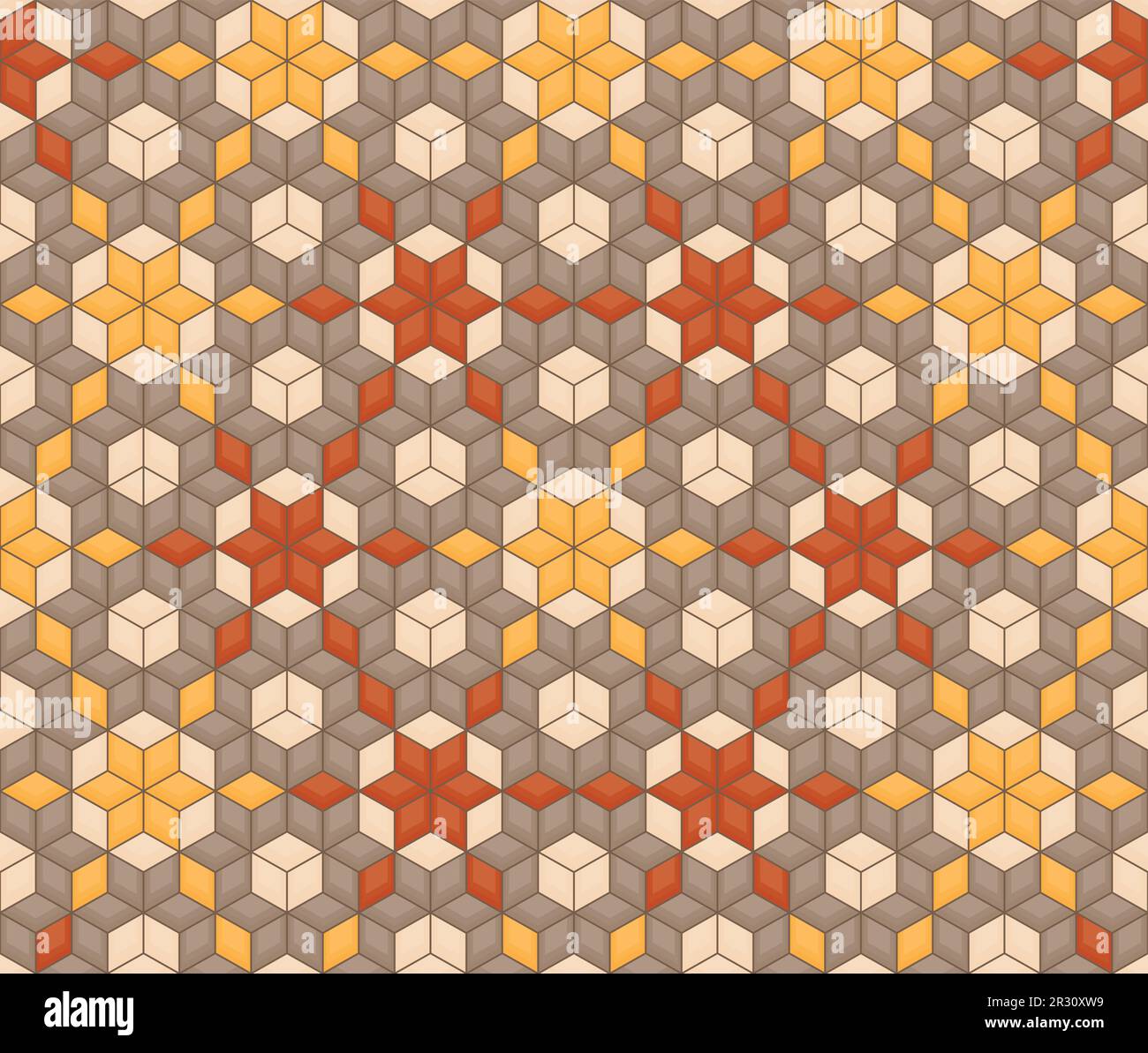 Losas de pavimentación beige-rojo-amarillo forradas con estrellas, patrón sin costuras Ilustración del Vector