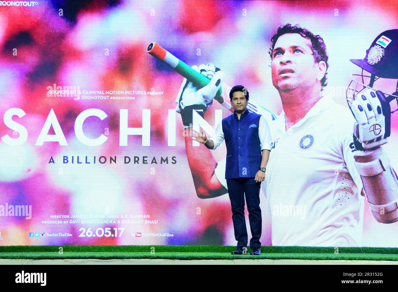 Sachin Tendulkar, cricketer indio, lanzamiento de la película, Sachin, A Billion Dreams, Mumbai, India, 9 de mayo de 2017 Foto de stock