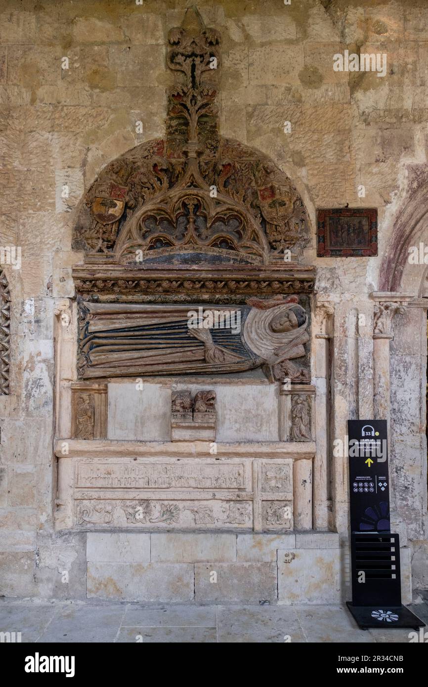 Sepulcro junto a la capilla de Santa Bárbara, la Catedral de la Asunción de la Virgen, Salamanca, comunidad autónoma de Castilla y León, España. Foto de stock