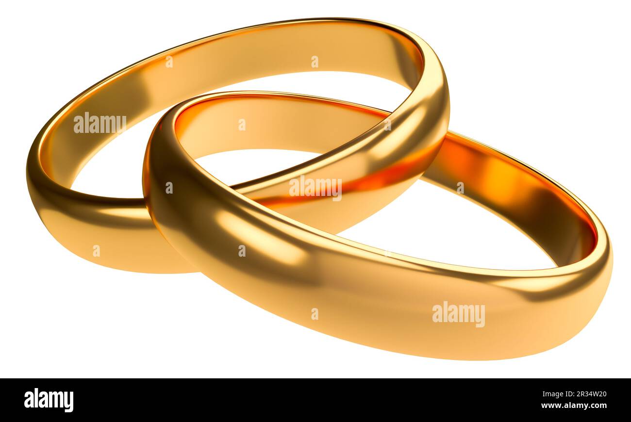 Ilustración de dos anillos de bodas de oro con conceptos de unidad de fondo  en blanco