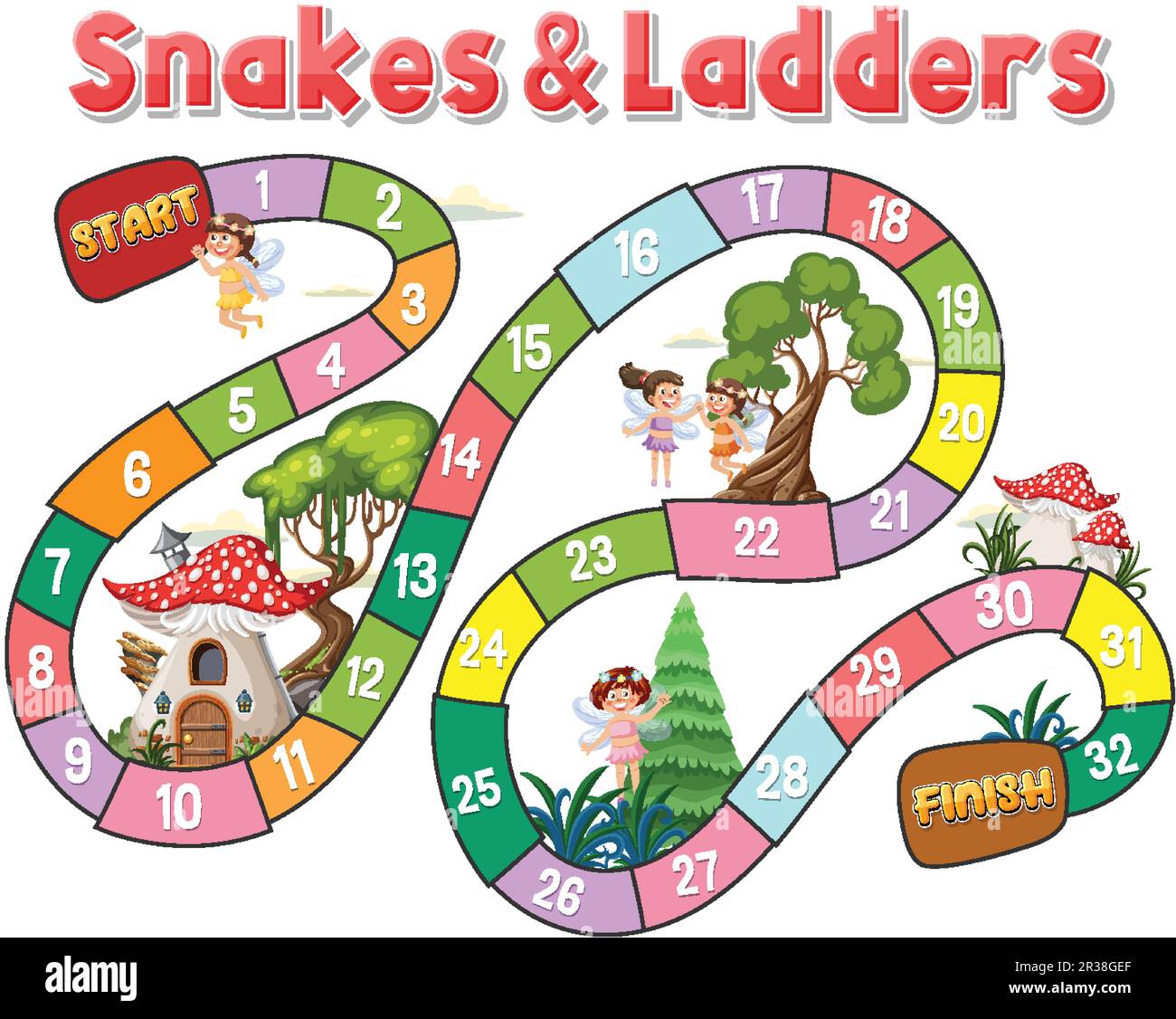 Serpientes y escaleras ilustración de plantilla de juego de mesa Imagen