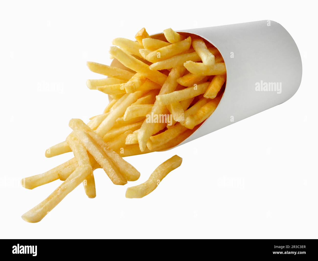 Patatas fritas francesas en un recipiente genérico de comida rápida Foto de stock
