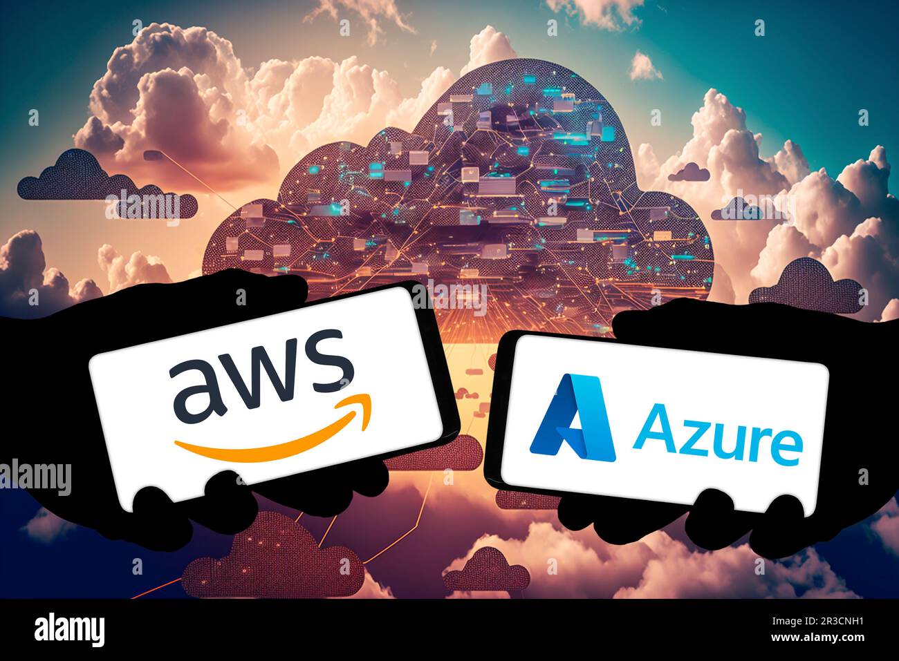 Amazon AWS y Microsoft Azure: Plataformas de computación en la nube Foto de stock