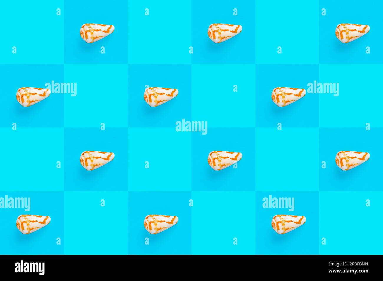 Imagen de fondo de fondo de fondo de pantalla plana de conchas marinas costeras sobre un fondo azul a cuadros Foto de stock