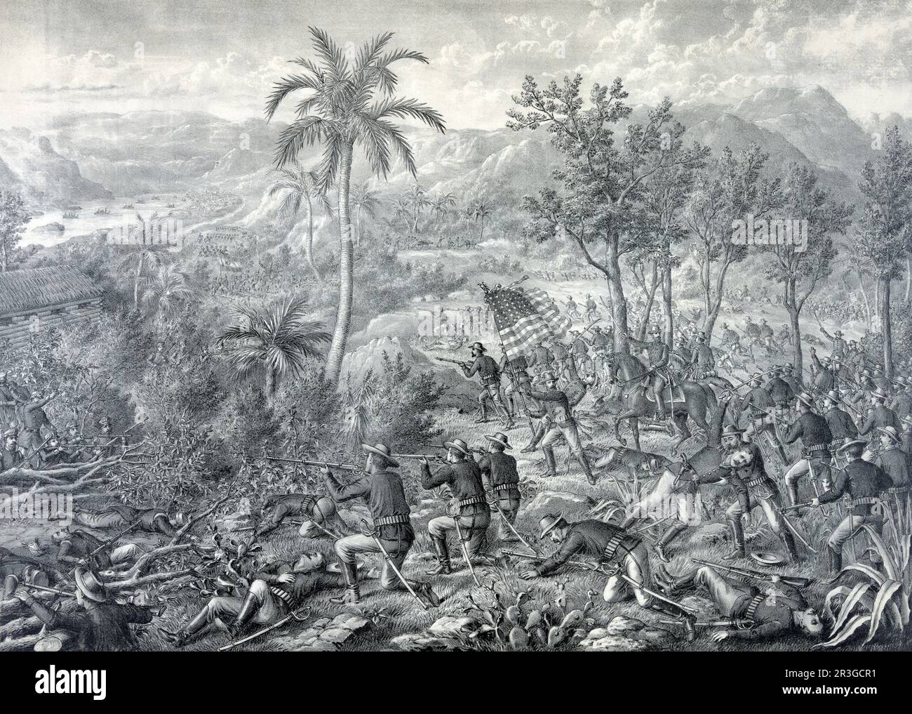 Batalla de La Quasina, cerca de Santiago de Cuba durante la Guerra Hispanoamericana, 1898. Foto de stock