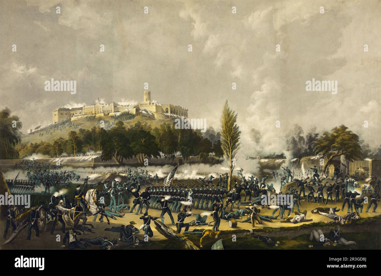 13 de septiembre de 1847 - La Batalla de Chapultepec durante la Guerra México-Americana. Foto de stock