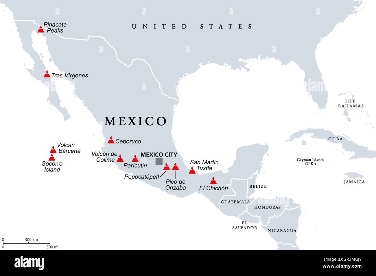 Cinturón Volcánico Transmexicano, mapa con los principales volcanes