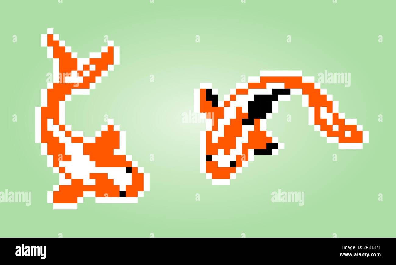 Píxel de peces koi. Ilustración vectorial de activos de juego de 8 bits. Ilustración del Vector