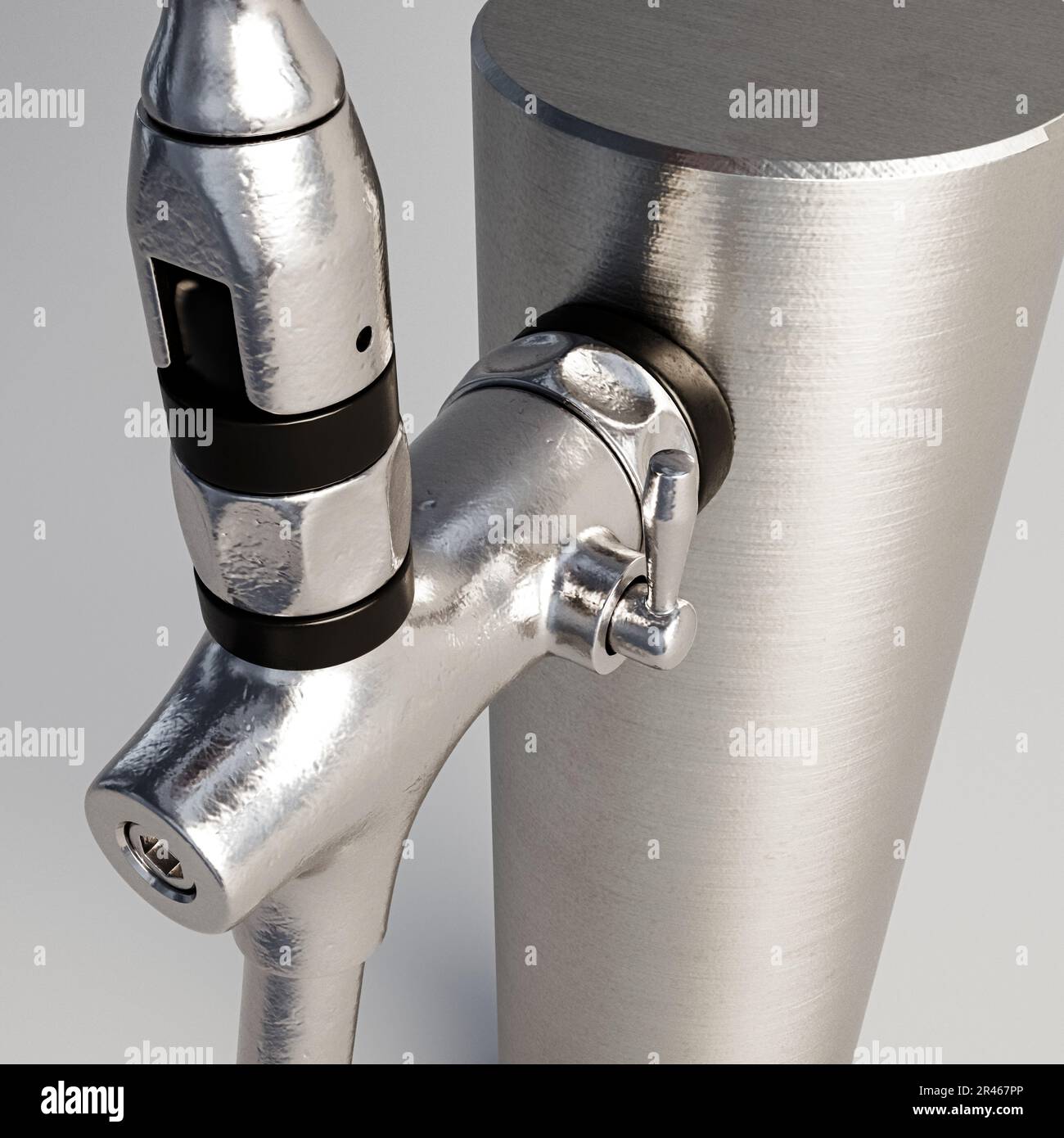 Un grifo de cerveza de barril de concepto hecho de una forma cilíndrica con  accesorios de acero sobre un fondo blanco aislado - render 3D Fotografía de  stock - Alamy