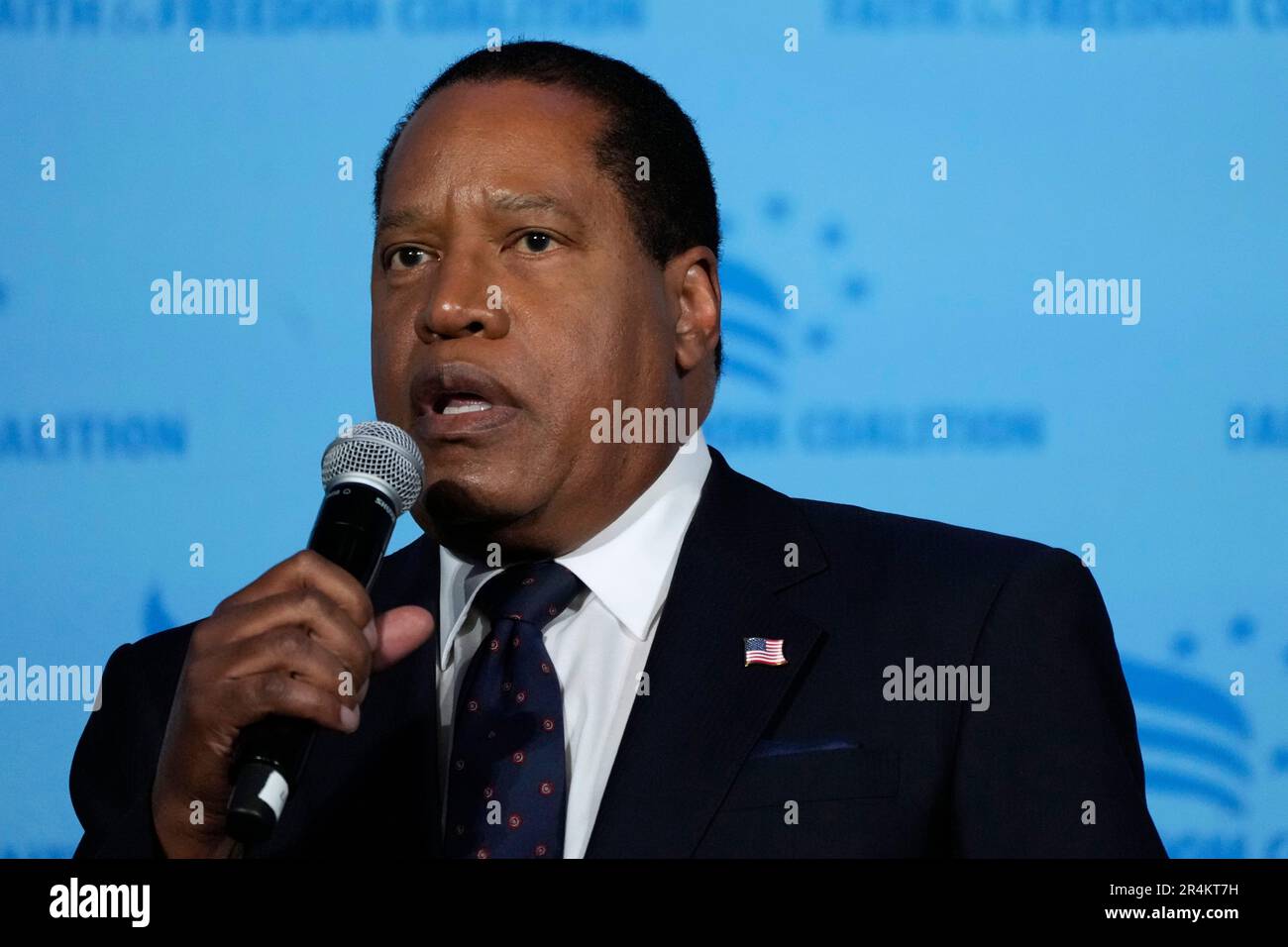 FILE Republican presidential candidate radio show host Larry Elder speaks during the Iowa