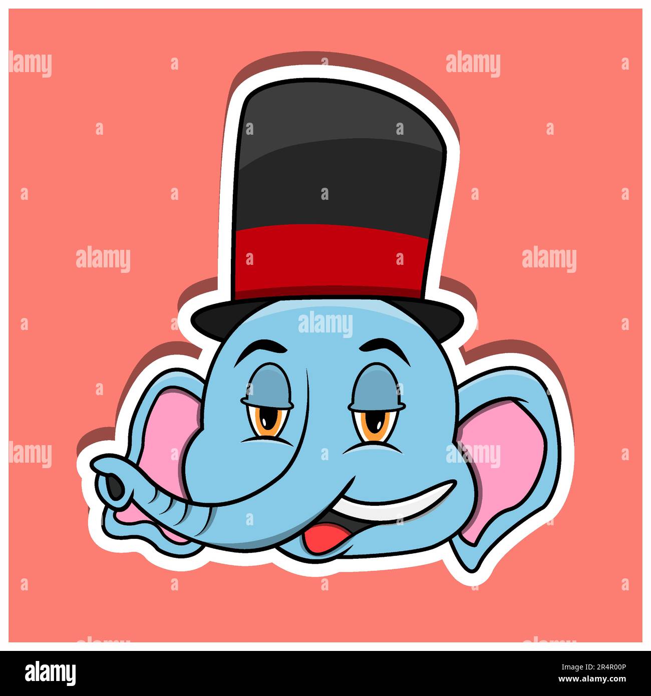 Etiqueta engomada de la cara del animal con el elefante que lleva el sombrero del circo. Diseño de personajes. Vector e ilustración Ilustración del Vector