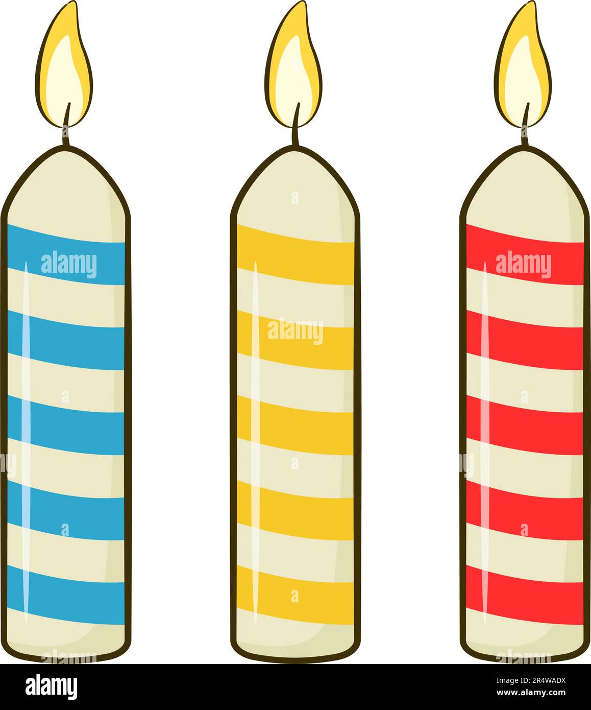 Conjunto de coloridas velas de pastel de cumpleaños. Dibujos animados
