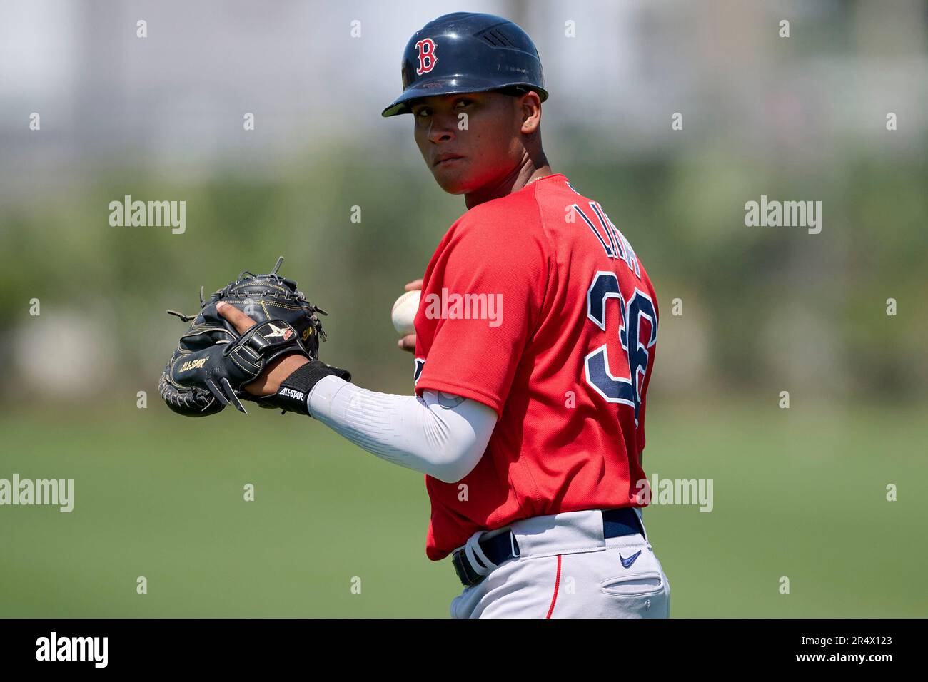 Boston Red Sox catcher Enderso Lira (36) during warmups before an