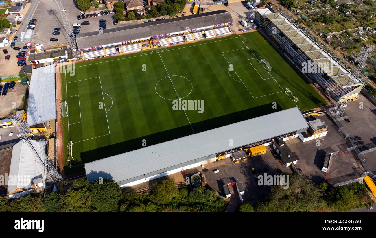 Vista aérea del Abbey Stadium, sede del Cambridge United FC. El estadio