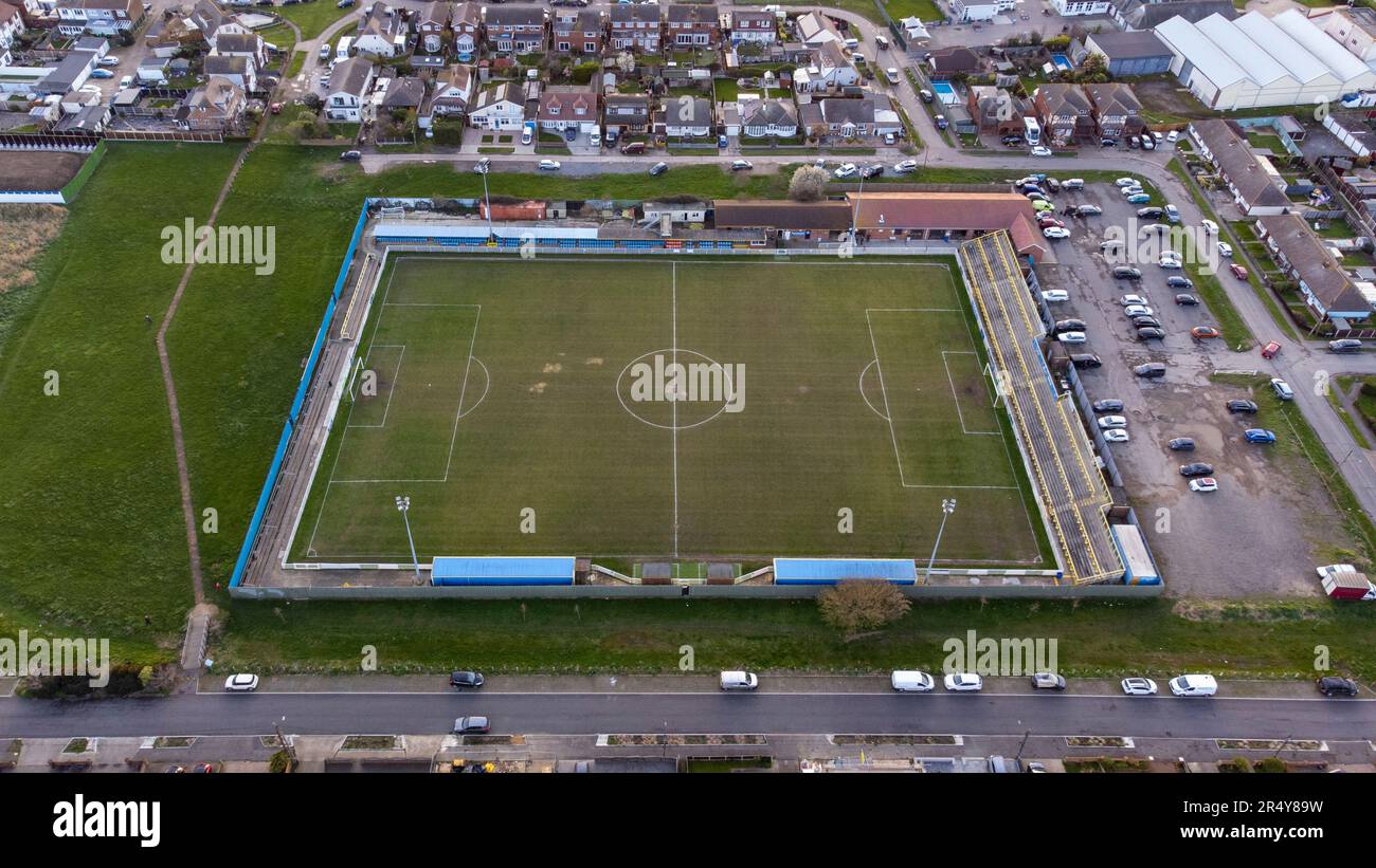 Vista aérea del estadio Movie Starr, sede del Canvey Island FC. El estadio se ha llamado Park