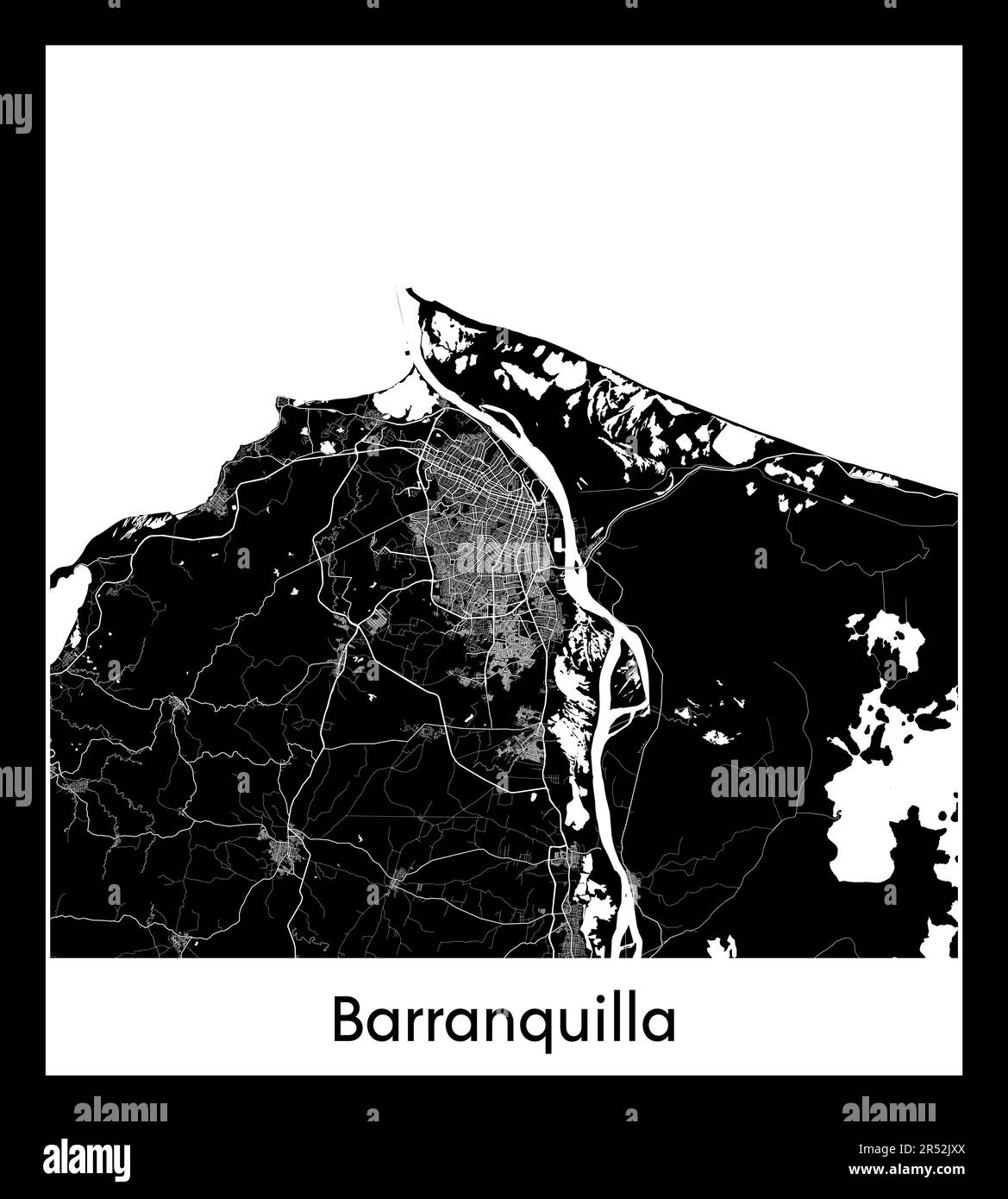Minimal mapa de Barranquilla (Colombia América del Sur Imagen Vector de