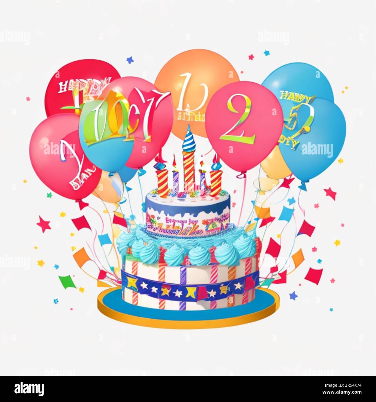 Feliz cumpleaños decoración con tarta, velas y globos Imagen Vector de  stock - Alamy