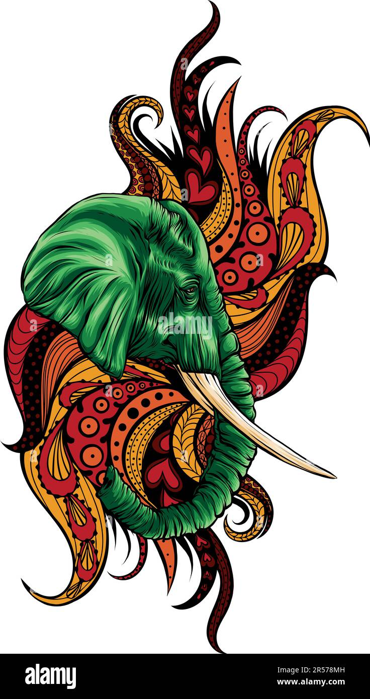 ilustración vectorial de cabeza de elefante con decoración de mandala Ilustración del Vector