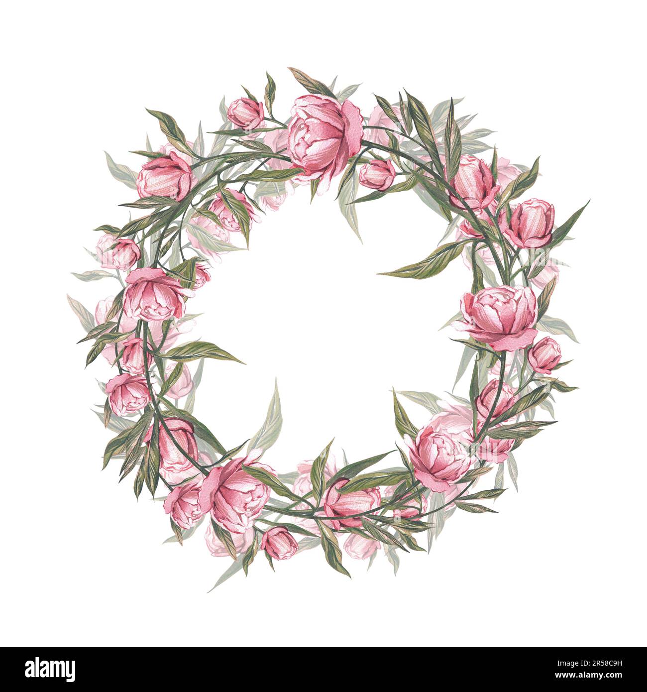 Conjunto de rama floral. Flor rosa, hojas verdes. Plantilla de elementos de flores  decorativas. Ilustración plana de dibujos animados aislado sobre fondo  blanco Imagen Vector de stock - Alamy