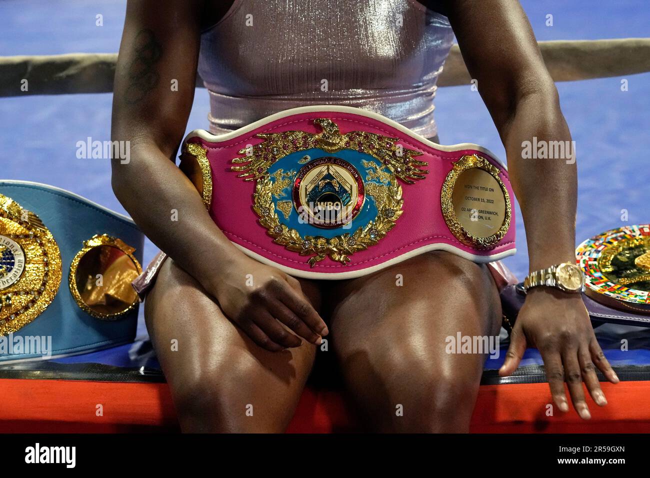 Claressa Shields is interviewed before a workout, Tuesday, May 30, 2023