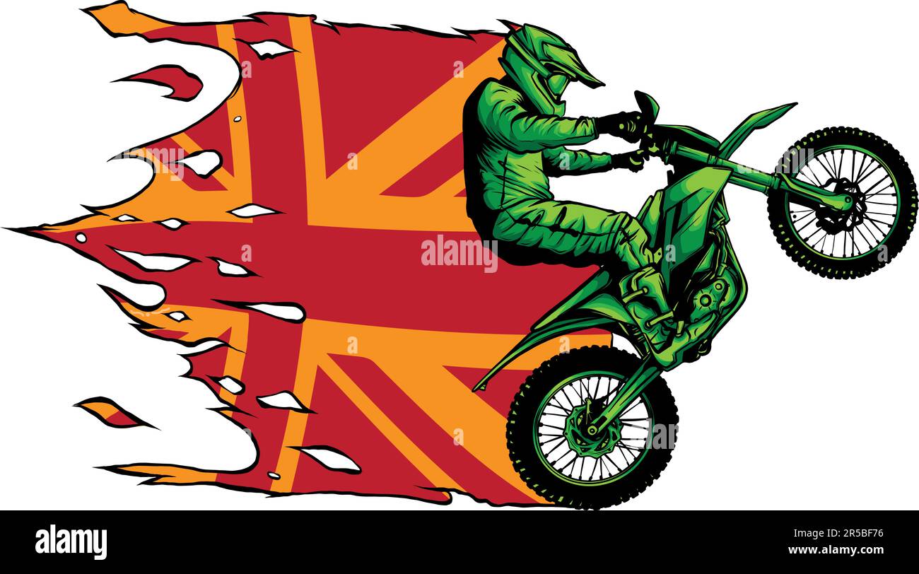 motocross jinete saltando montando la moto de motocross con bandera del reino unido Ilustración del Vector