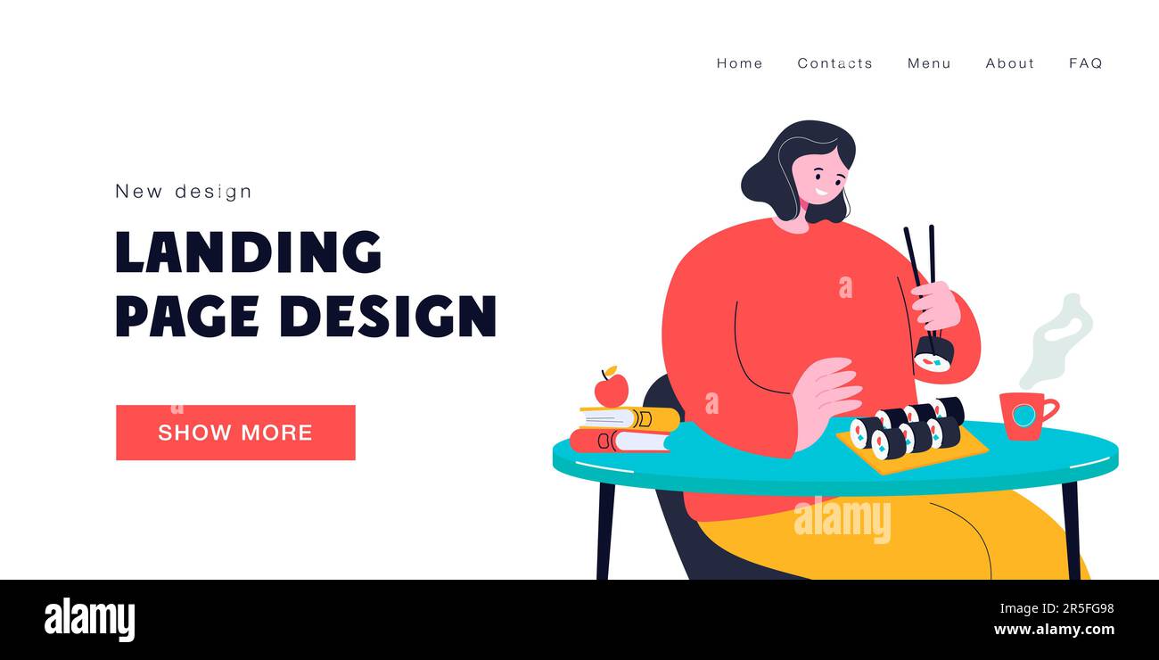 Mujer comiendo sushi ilustración vectorial Ilustración del Vector