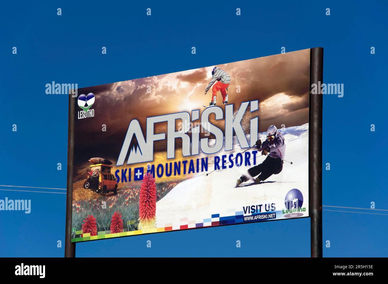 Afriski Publicidad, Pista de esquí, Pista de esquí Mahlasela, Montañas Maloti, Drakensberg, Autopista A1, Distrito Butha-Buthe, Lesoto Foto de stock