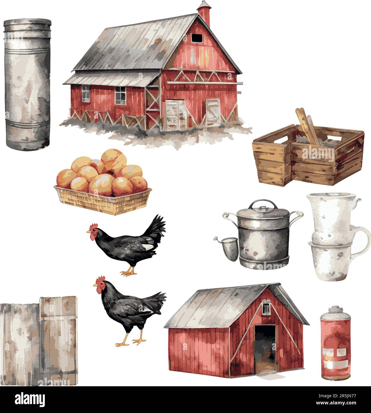 Varios artículos de la granja.Instrumentos y alimentos Imagen Vector de  stock - Alamy