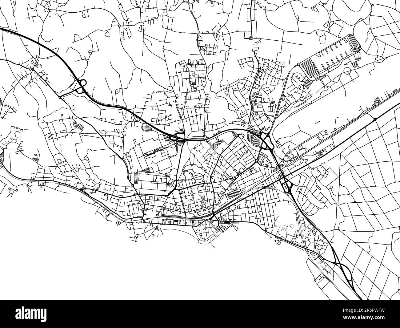 Mapa de carreteras de vector de la ciudad de Friedrichshafen en Alemania sobre un fondo blanco. Foto de stock