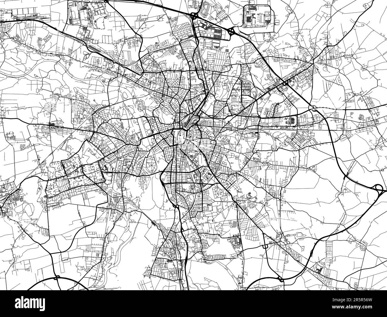 Mapa de carreteras de vector de la ciudad de Leipzig en Alemania sobre un fondo blanco. Foto de stock