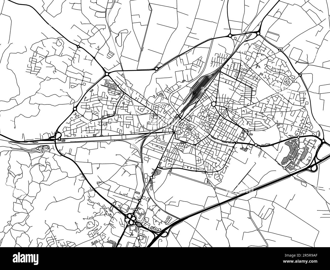 Mapa de carreteras de la ciudad de Narbona en Francia sobre un fondo blanco. Foto de stock