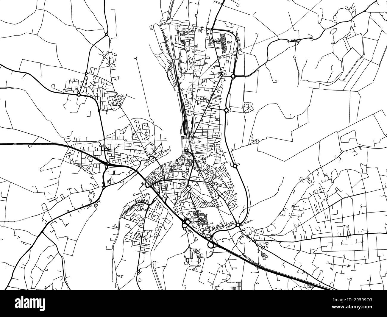 Mapa de carreteras de la ciudad de Arles en Francia sobre un fondo blanco. Foto de stock