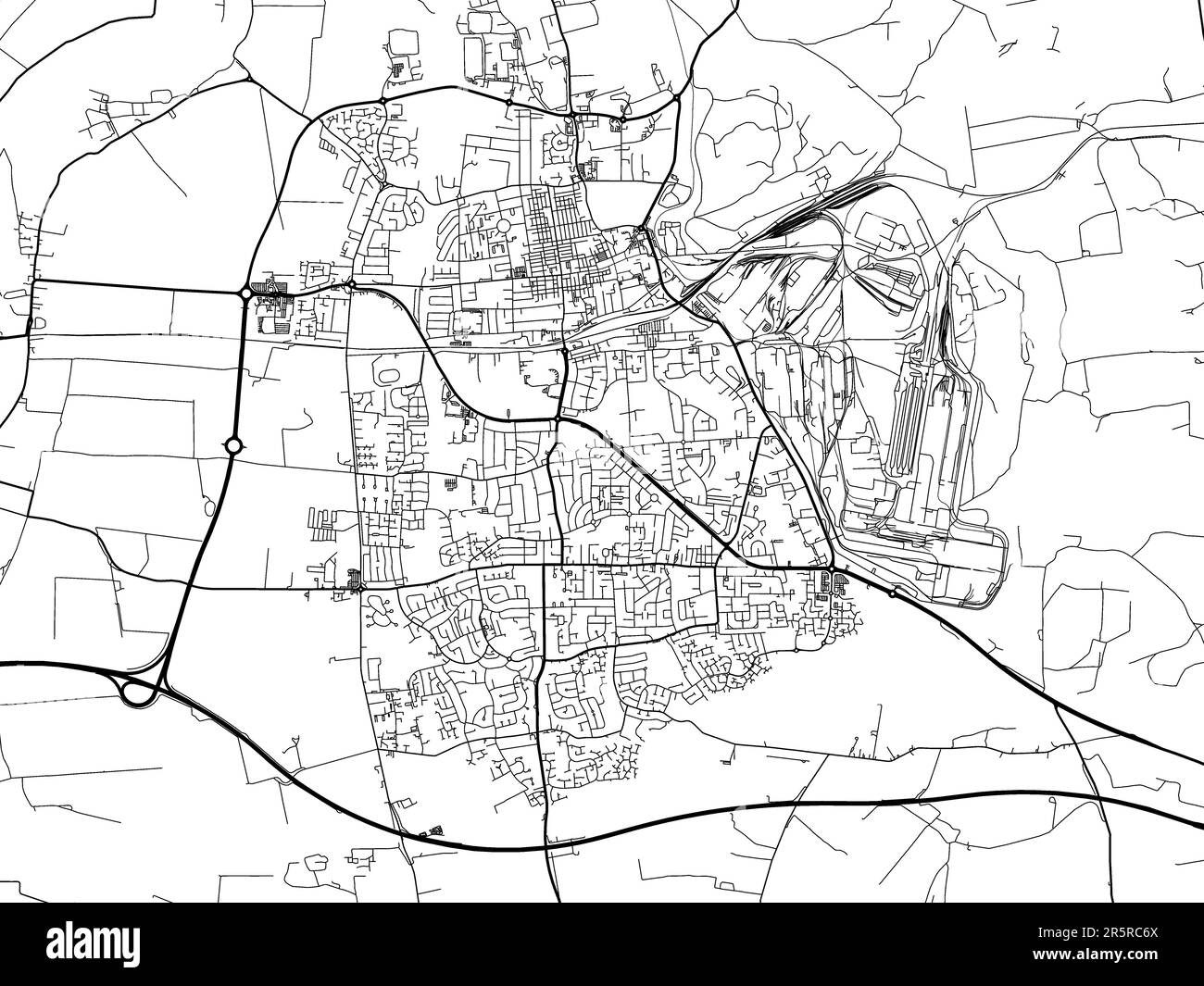 Mapa de ruta de la ciudad de Scunthorpe en el Reino Unido sobre un fondo blanco. Foto de stock