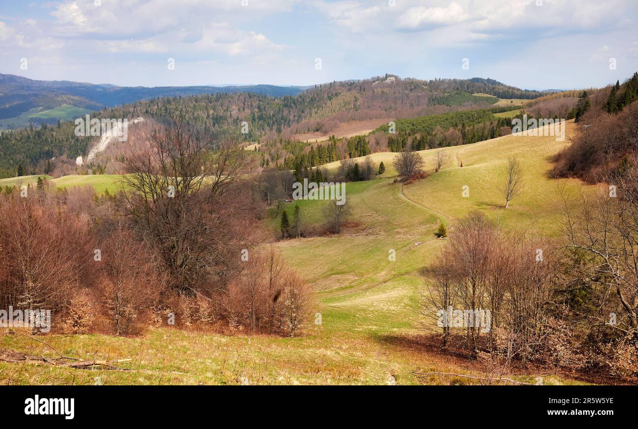 Vista del paisaje de las montañas Pienin, Polonia. Foto de stock
